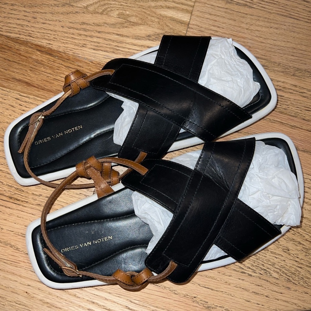 Sz 11 Dries Van Noten Black Leather Sandal